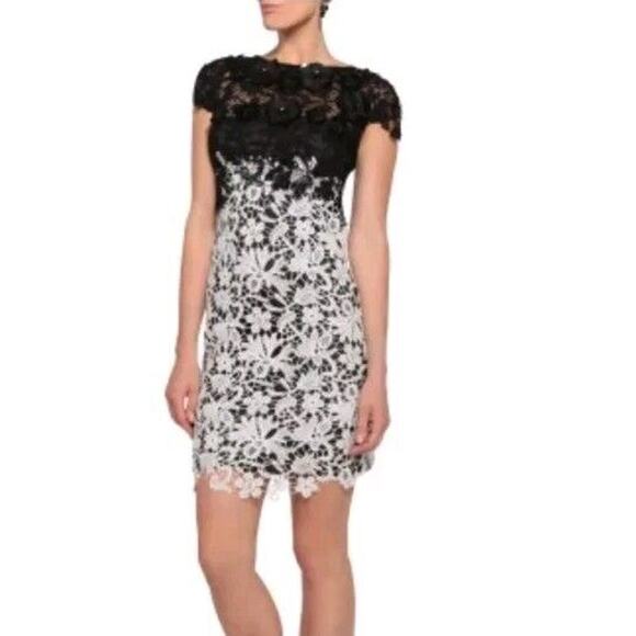 Talbot Runhof Lace Cocktail Dress Black White Embellishment Sz S Small (a - Picture 2 of 9